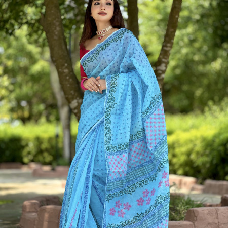 Block Print Saree  (KZ 402)