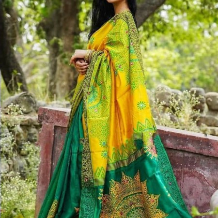 DS-416-Dupian Silk Saree Block Printed