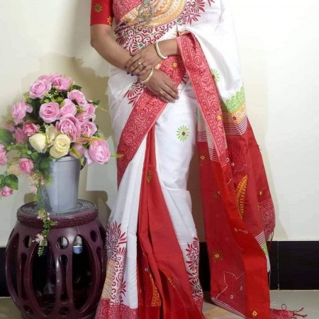 DS-410-Dupian Silk Saree Block Printed